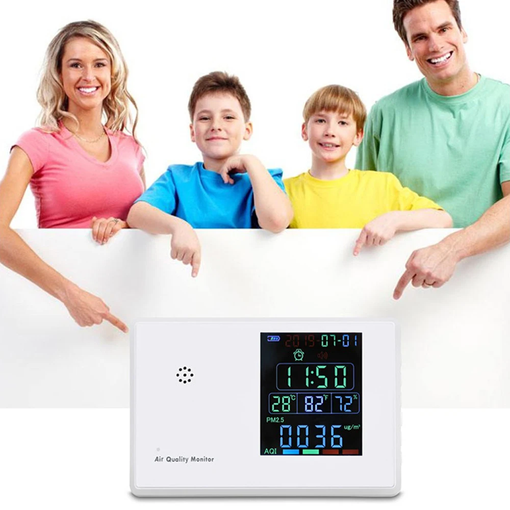 

Gas Detector Thermometer Hygrometer CO2 HCHO TVOC PM2.5 PM10 Gas Analyzer Digital Formaldehyde Detector Alarm Clock