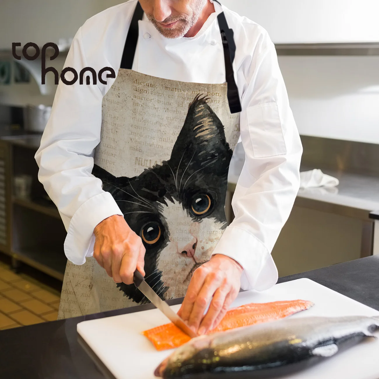Tophome Kitchen Apron Japanese Cat Old Newspaper Printed Sleeveless Canvas Aprons for Men Women Kids Home Cleaning Tools