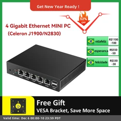 Mini PC industriel Fanless pFsense, Windows 10/Linux, Celeron J1900 Quad Core, 4 LAN Gigabit, Micro serveur, routeur/pare feu, Openwrt 
