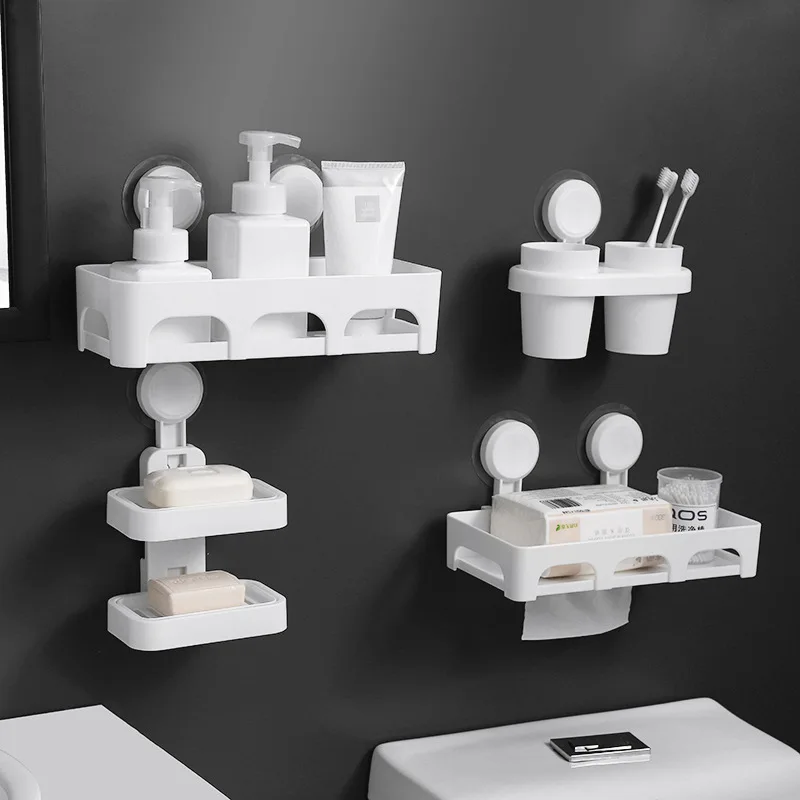 

Newest Bath Rack Wall-mounted Storage Rack for Soap Toothbrush Hair Dryer Hanging Shampoo Holder Durable Bathroom Organizer