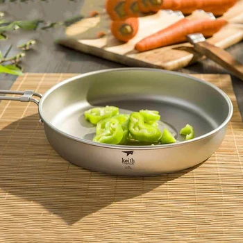 

Silver Titanium Ti6034 Fry Pan W/ Folding Handle 33.8oz Camping Cooking Outdoor