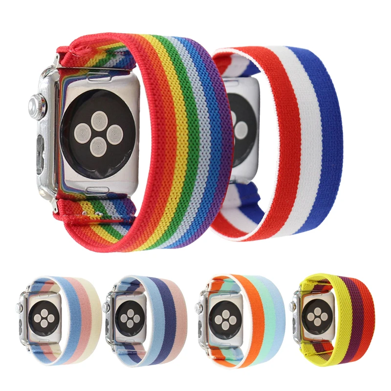 Ремешок нейлоновый для Apple Watch Band вязаный эластичный браслет в полоску Iwatch 38/40 мм