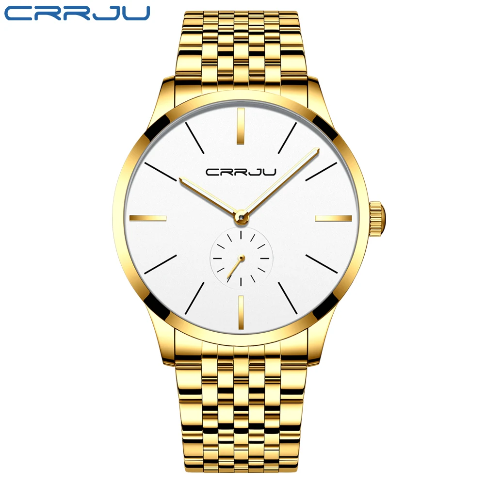 Топ продаж люксовый бренд CRRJU мужские часы классические бизнес нержавеющая сталь мужские наручные часы модные водонепроницаемые часы Relogio Masculino - Цвет: gold white