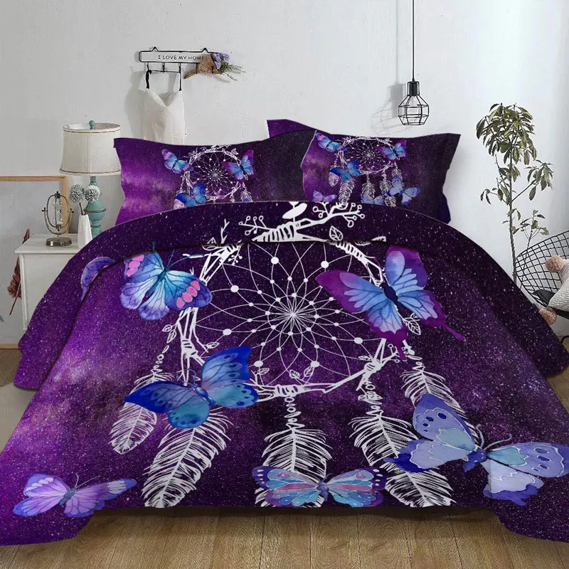 Butterfly dream catchers Bedding Set purple Duvet Cover With Pillowcases Twin Full Queen King Size Bedclothes 3pcs home textile Butterfly dream catchers Bedding Set purple Duvet Cover With Pillowcases Twin Full Queen King Size Bedclothes 3pcs home textile