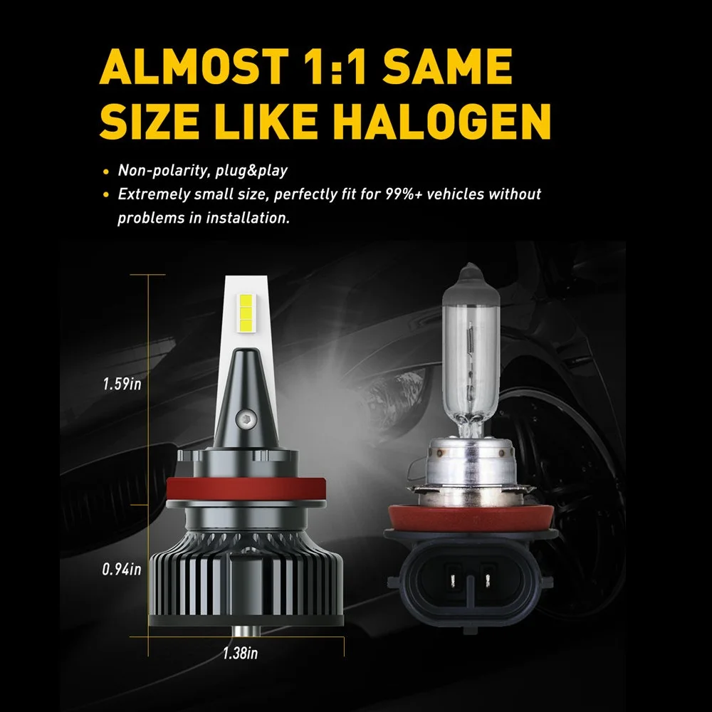 US $32.80 LED H4 LED H11 H8 9005 9006 H9 HB3 9003 9012 Canbus Headlight Bulb Car Light 16000LM 80W 6500K 12V 24V Auto Lamp No Radio Noise