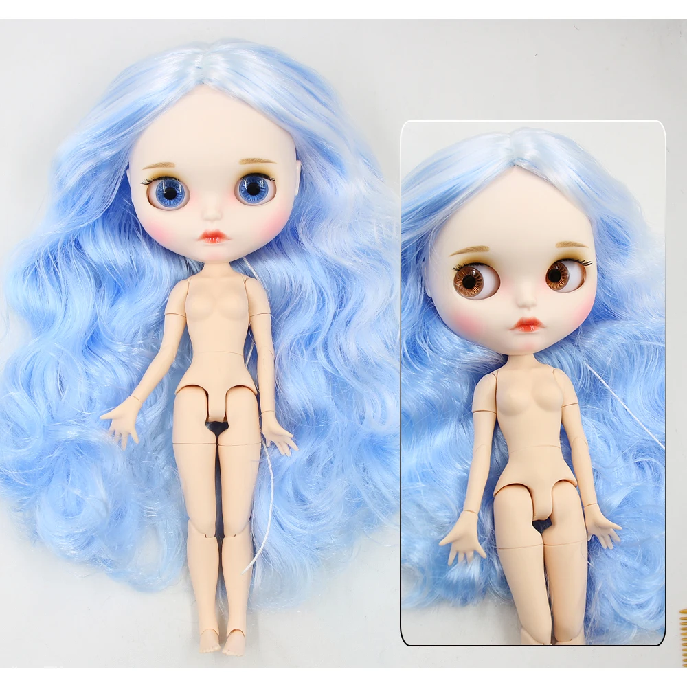 Neo Blythe Doll with Blue Hair, White Skin, Matte Pouty Face & Custom Jointed Body 1
