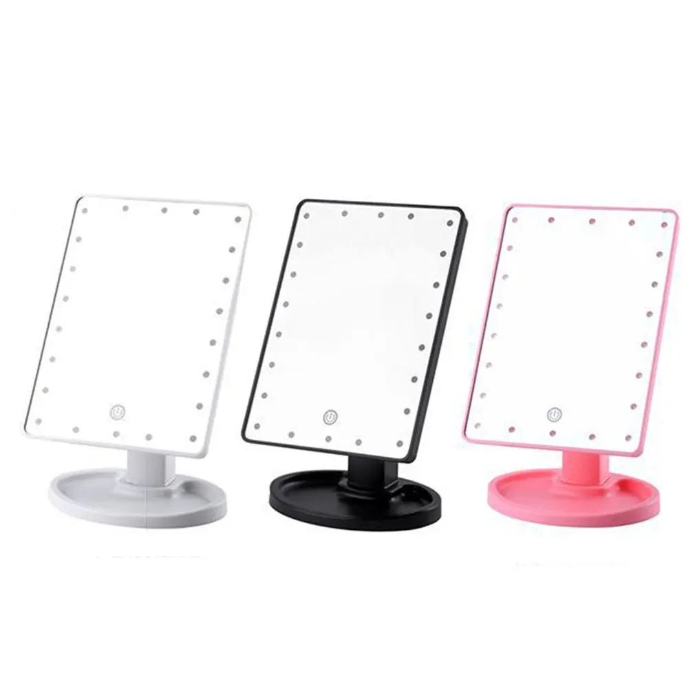 22 LEDs Mirror LED Makeup Vanity Square Mirror Double-Sided Lighted Mirrors for Bathroom Bedroom USB Type