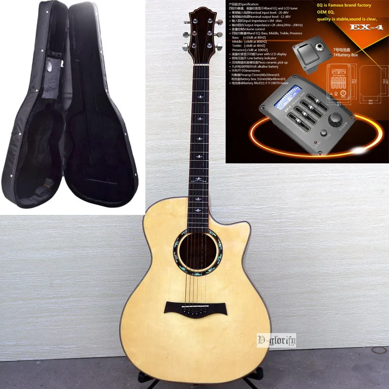 guitar EQ with case Профессиональная твердая ель Топ электроакустическая гитара струна - Цвет: guitar EQ with case