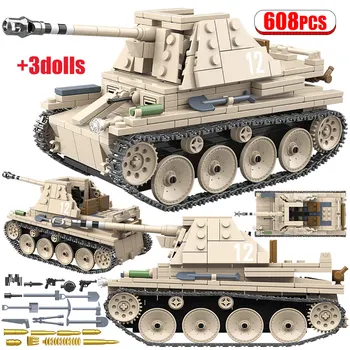 

Military SU 76M Soviet Union Light Tank Building Blocks City WW2 Marder 3 Tank Soldiers Figures Blocks Toys for Boys