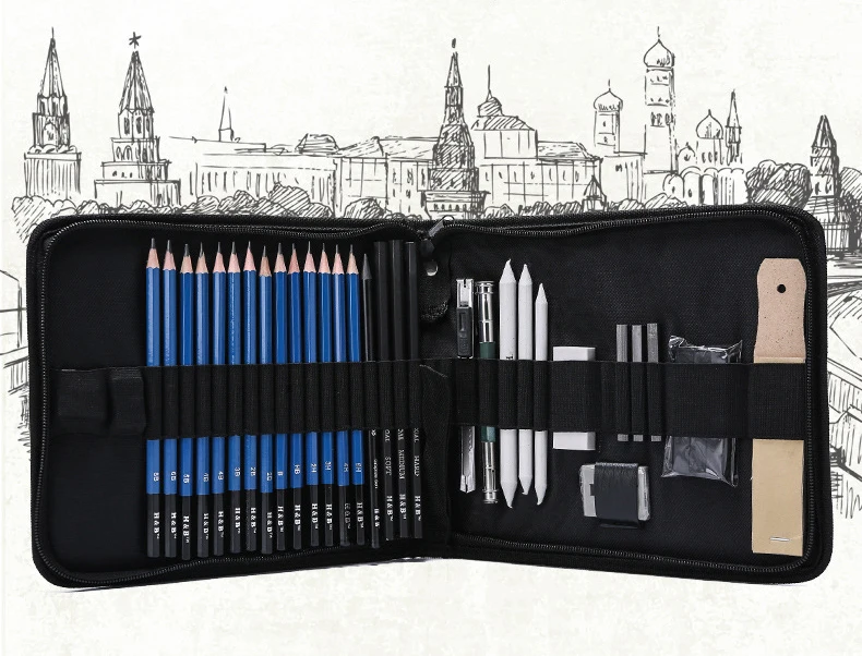 Conjunto de Lápis de Carvão Kit de Arte Profissional com 32 Peças 2 High Quality Material escolar e de escritório