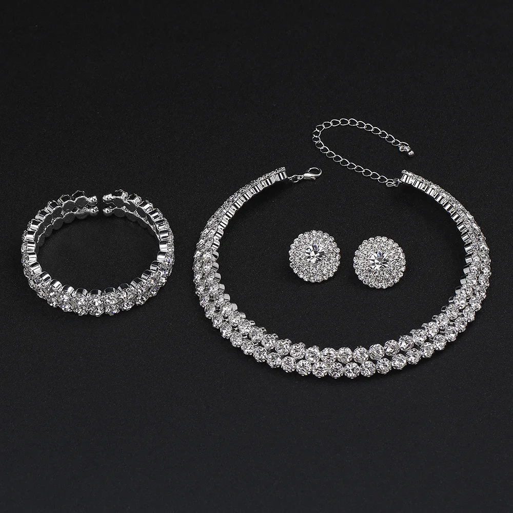 TREAZY Luxury Crystal Bridal Jewelry Sets African Rhinestone Choker Necklace Earrings Bracelet Set For Women Wedding Accessories bridal jewelry sets crystal jewelry sets