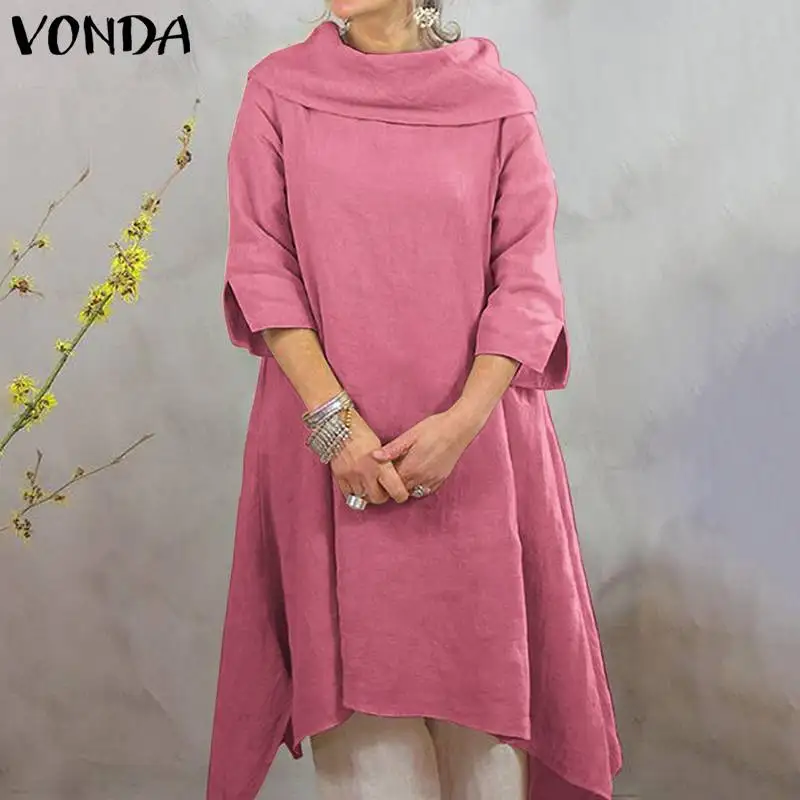 VONDA миди платье женское осеннее однотонное хлопковое длинное с коротким рукавом