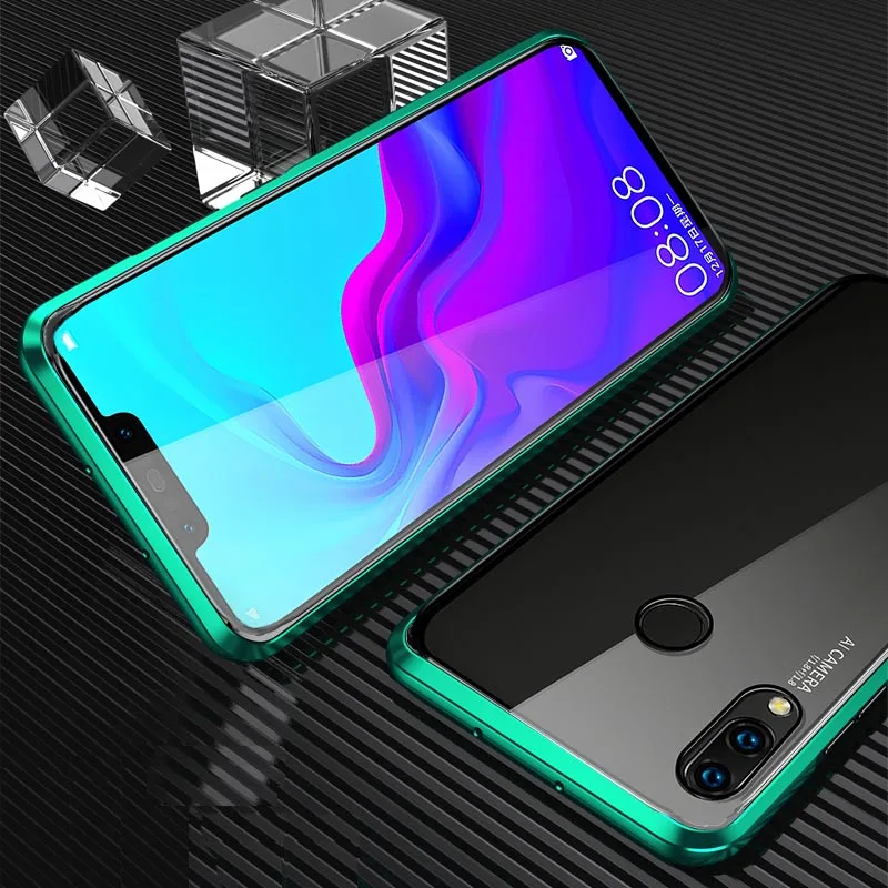 Металлический магнитный чехол для huawei Nova 3i из закаленного стекла, задняя крышка с магнитом для huawei Nova 3e Nova 3, передний и задний стеклянный чехол