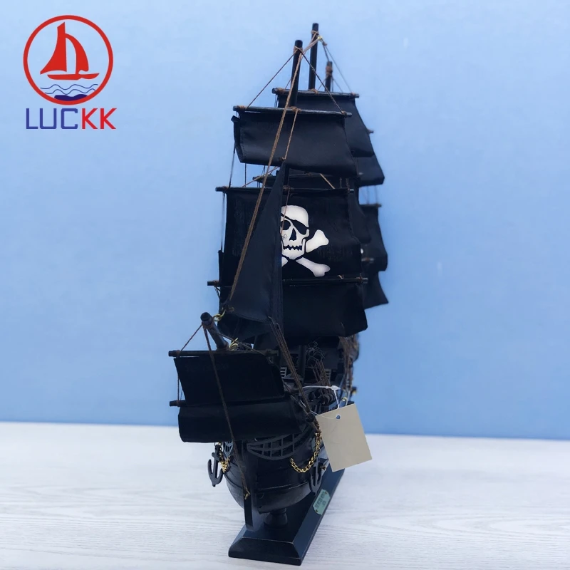 LUCKK 60 см Ретро черный жемчуг Пираты модель парусной лодки ручной работы украшения для дома и офиса сборка холст корабль Статуэтка сувенир