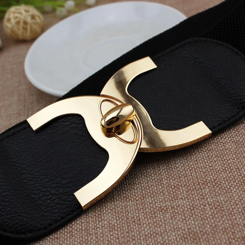 New Style Elastic Waistband Four Seasons Versatile Girdle for WOMEN'S Dress Shirt Decoration Elastic Wide Black Belt Strap black waist belt