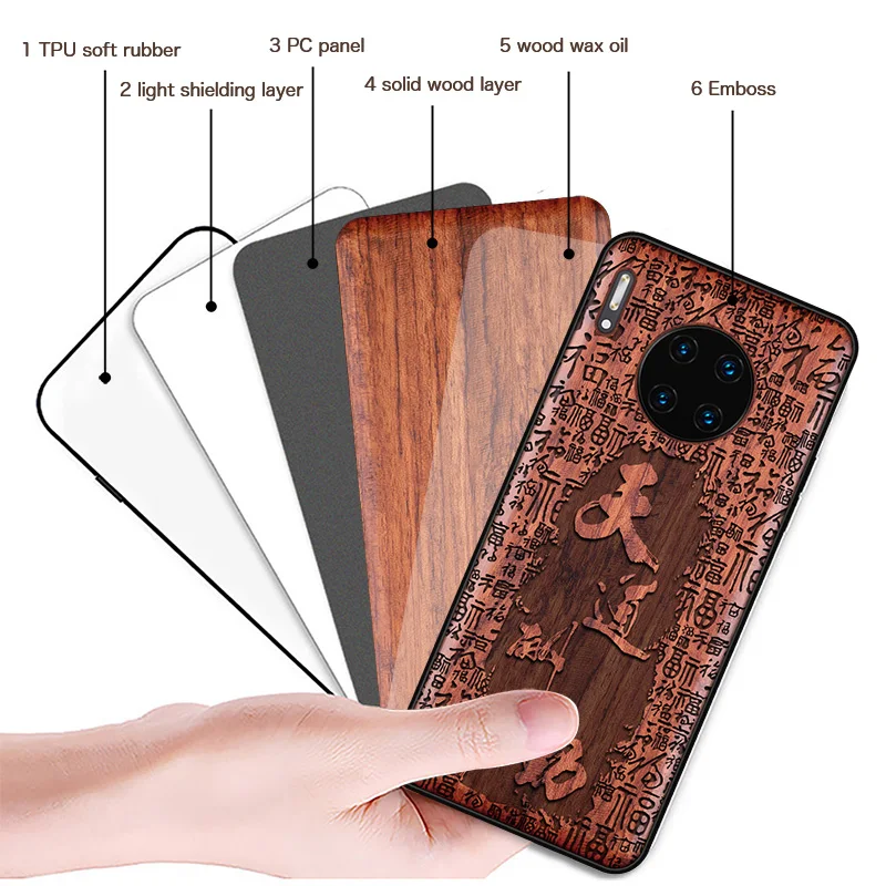 Ручной Работы Деревянный чехол для телефона HUAWEI MATE 30 PRO Чехол натуральное дерево Китайская каллиграфия s персонажи Ebony cover