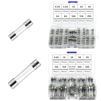 

182 Pieces of 250V Fast Blow Kit-0.2A 0.5A 1A 2A 3A 5A 8A 10A 15A 20A 30AMP Glass Combination 5 x 20 mm and 6 x 30 mm