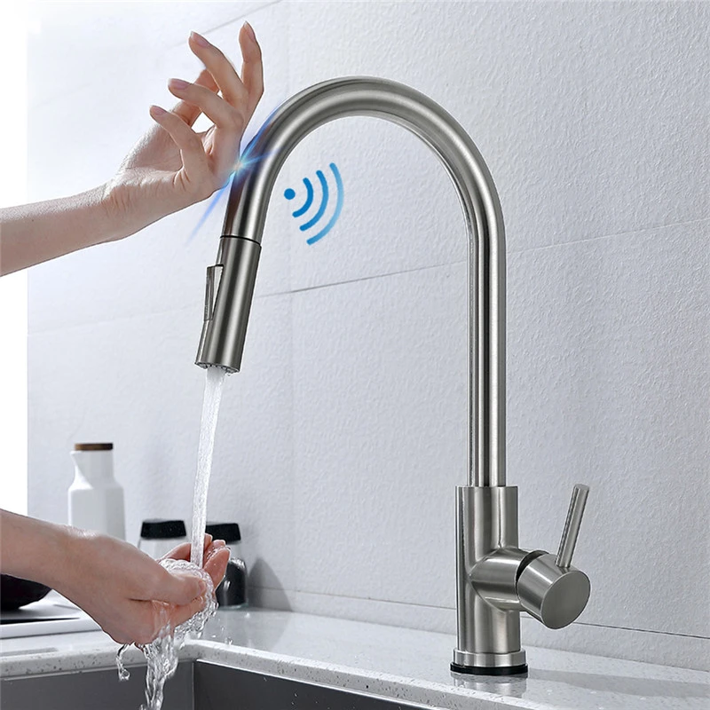 Nieuwe Keuken Kraan Smart Sensor Touch Water Enkele Handgreep Mengkraan Pull Out Keuken Rotatie Keuken Douche kraan|Keukenkranen| - AliExpress