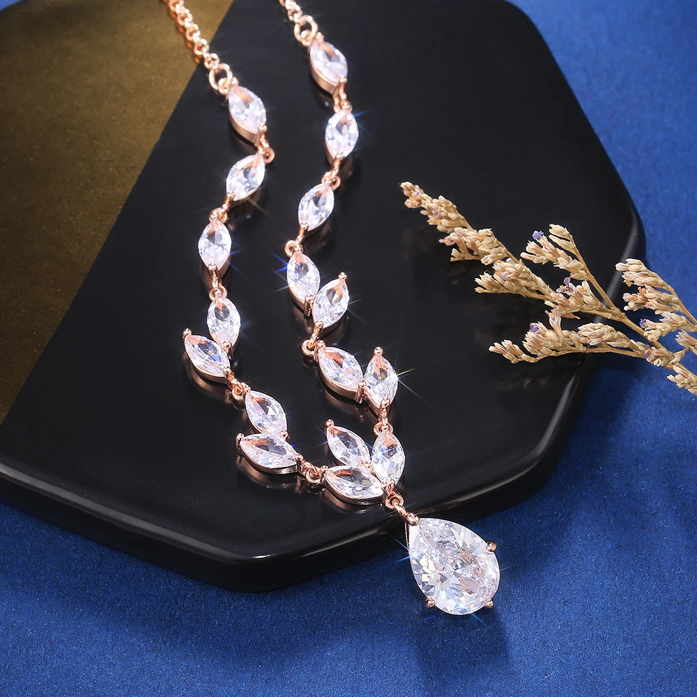 Waliicorners Classic Big Pear CZ Stone Necklace Earring Wedding Set for Women 9 Hff87c73f00f14bc6adf91adad60cc0e7Q