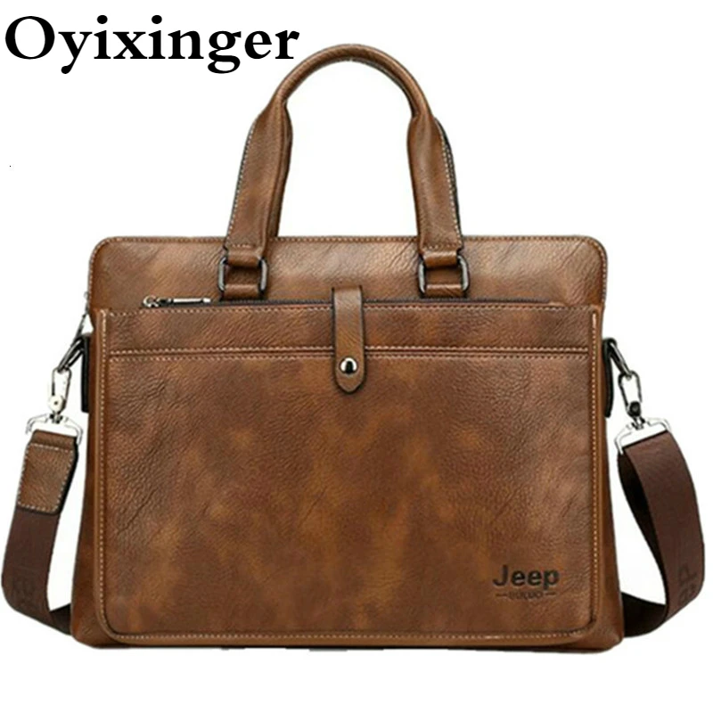 

Oyixinger Men's Bag Leather Briefcase Bag For 14Inch Laptop A4 Vintage Business Shoulder Bag Fashion Casual Handbag Bolso Hombre