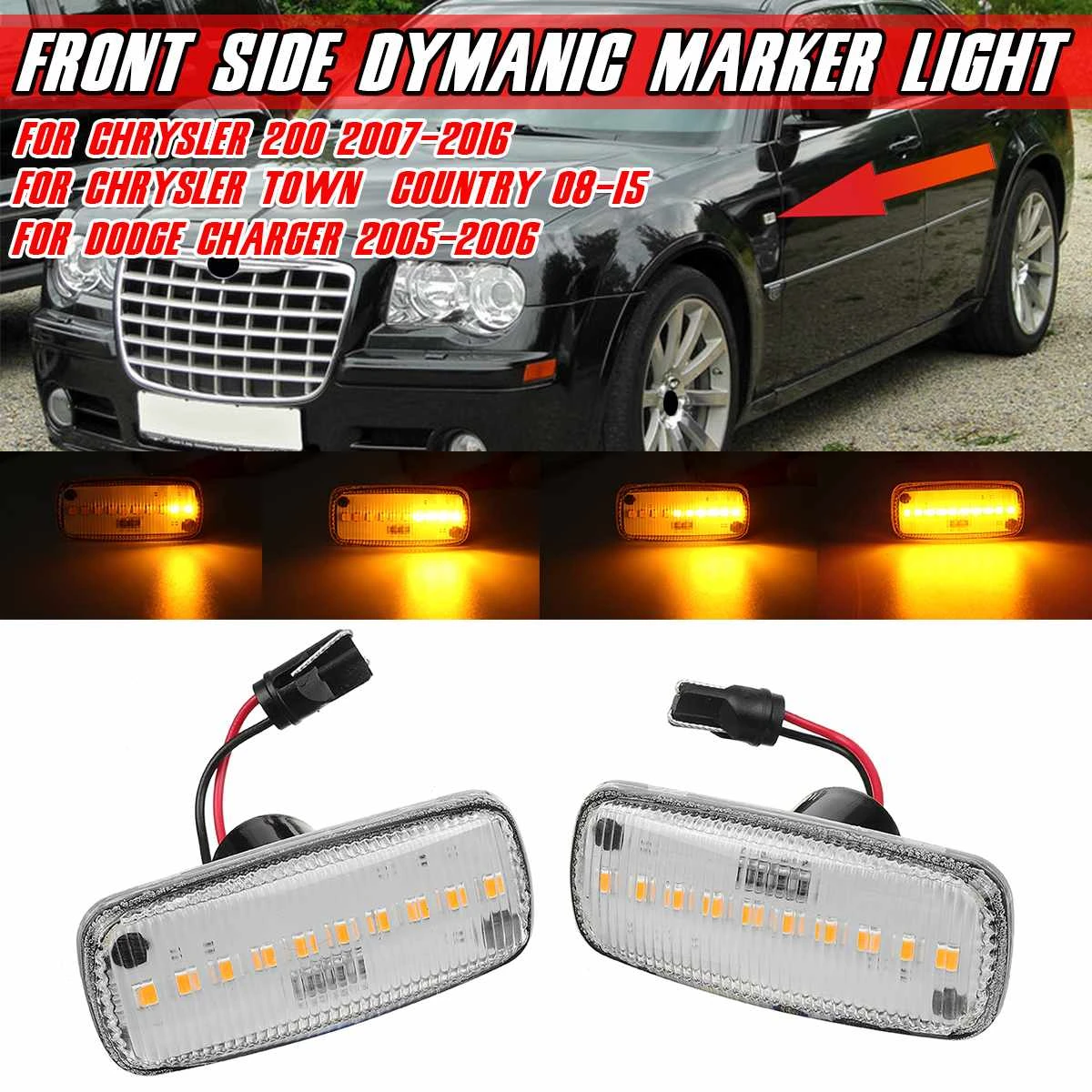 サイドマーカー スモークLEDドライビングリフレクターサイドマーカーライトランプ20052010クライスラー300 300 2005