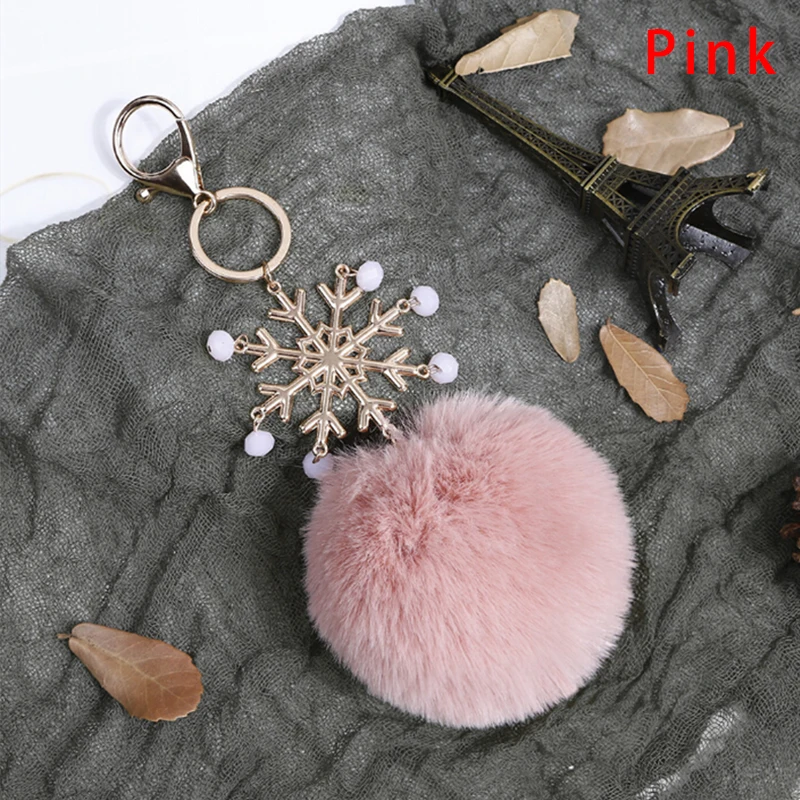 HOT Creative Snowflake Plush Pendant Key Chain Women Hairball Keychain Fashion Female Christmas Gifts Women Pompom Keyring