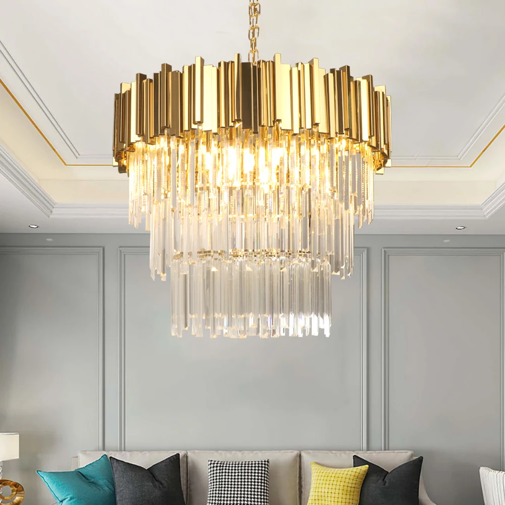 Modern crystal chandelier for living room luxury gold polished steel