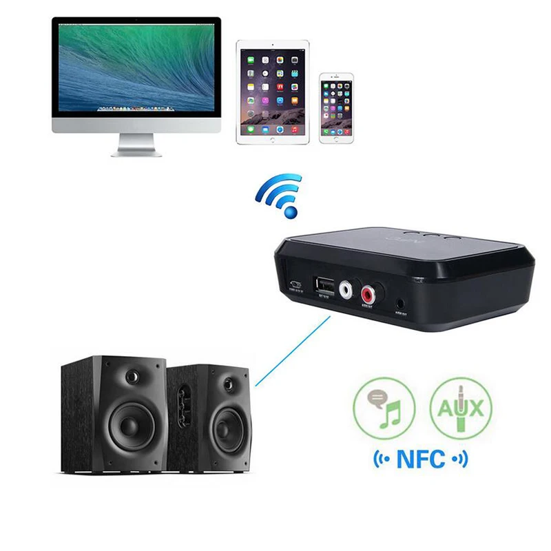 Portable Nfc Bluetooth Stereo Audio Receiver Adapter Nfc Enabled 3 5mm RCA Output Music Sound For Phone Car Speaker Amplifier