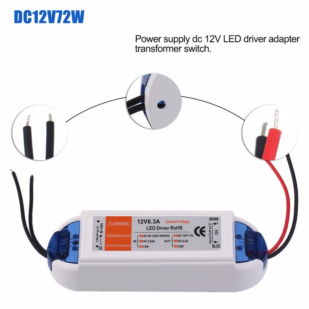 ICOCO 18W/28W/48W/72W/100W Power Supply DC 12v LED Driver Adapter Transformer Switch Output 100V-240V For LED Strip