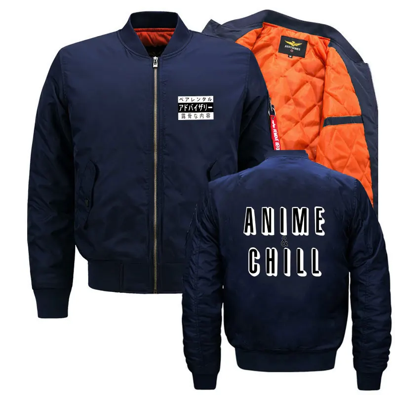 Navy blue-3 Куртка-бомбер для мужчин и женщин, модная Толстая теплая осенне-зимняя куртка в стиле аниме, мужская куртка летчика Ma-1 - Цвет: Navy blue-3