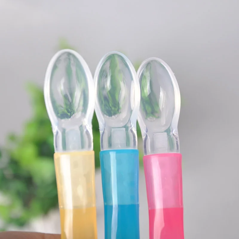 Soft Silicone Baby Spoon Candy Color Temperature Sensing Spoon Children Food Baby Feeding Tools