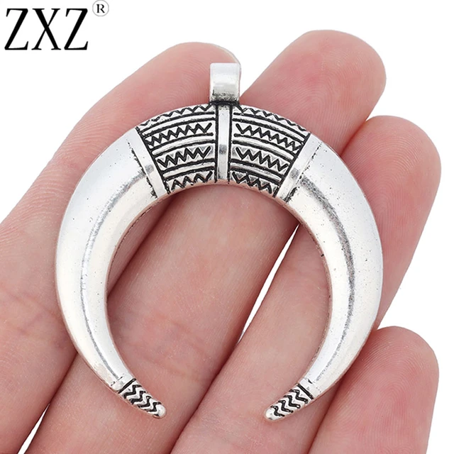 ZXZ-colgantes de plata tibetana la fabricación de joyas, abalorios de doble cuerno, luna creciente 50x46mm, 5 - AliExpress