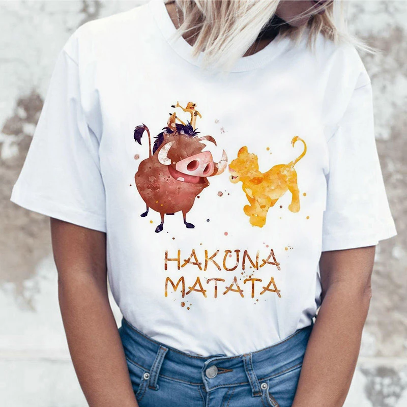 Забавная рубашка хакуна матата Женская Harajuku Ullzang The Lion King кавайная футболка Femme летняя футболка Модный Топ Футболка женская футболка