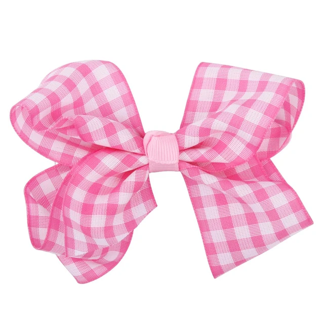 15 Colors 4PCS PINK Gingham 3.5inch Hair Bow Gingham Ribbon Hair Bows Hair  clip/ Elastic