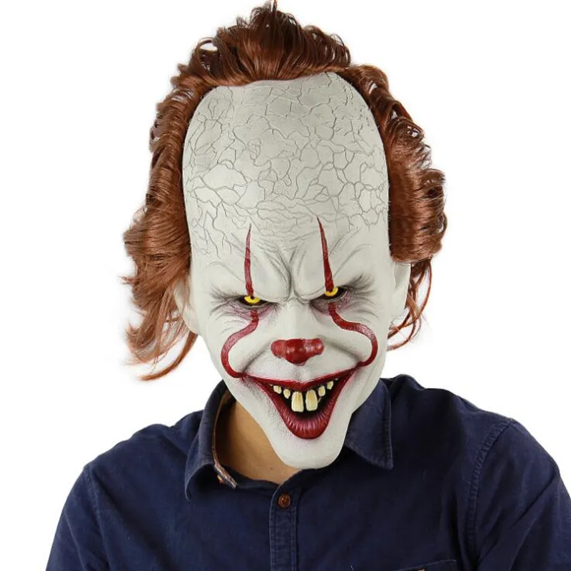 Without LED Стивен Кинг это маска Pennywise ужас клоун Джокер маска глаза блестит клоун латексная маска Хэллоуин косплей костюм реквизит - Цвет: Without LED