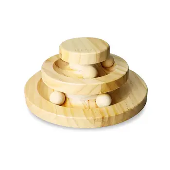 

Funny Roller Cat Toy-Double Layer Wooden Track Balls Turntable for Kitty Cat E5BB