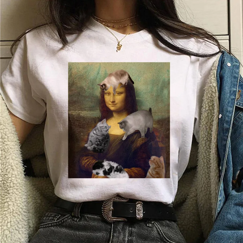 Mona lisa Футболка Harajuku Женская 90s забавная Винтажная Футболка Ullzang с графическим рисунком футболка корейский стиль футболки женские эстетические