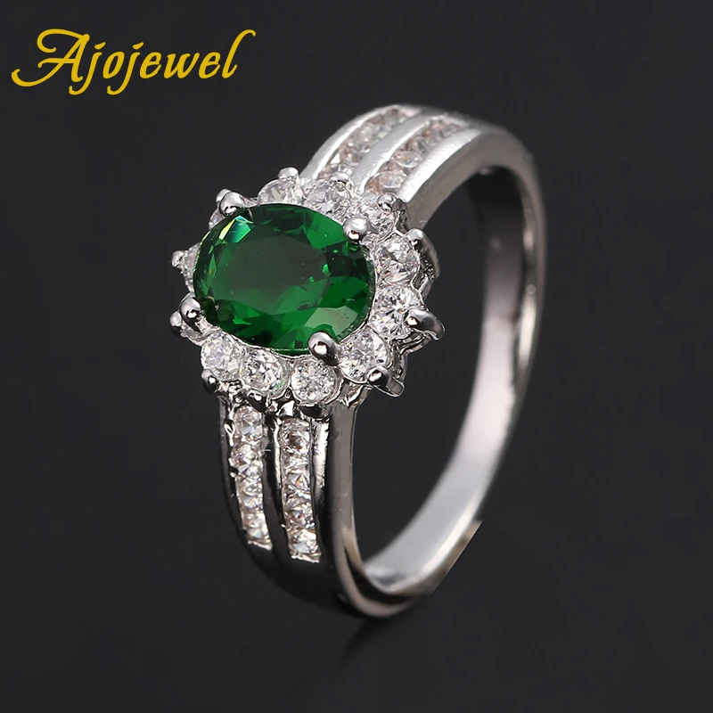Ajojewel серебряное зеленое коктейльное кольцо с цирконием обручальные кольца для женщин Размер 8 Bague Bijoux