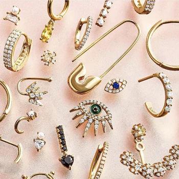 

2020 New Fashion Gold Safety Pin Earrings for Women Evil Eye Crystal Circle Huggie Statement Cartilage Earrings Ear Cuff Jewelry