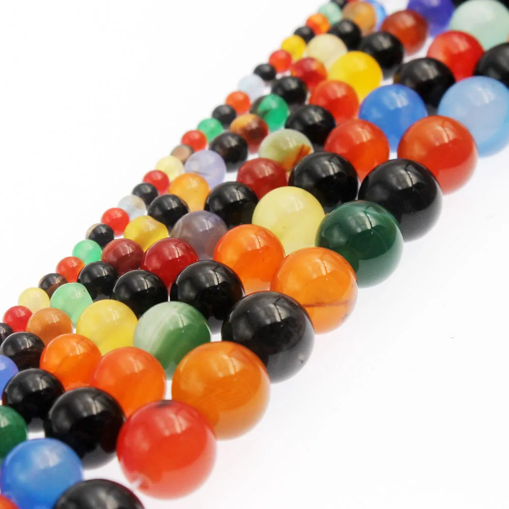 

Wholesale Natural Stone Colorful Agates beads Loose Beads 4 6 8 10 mm Needlework Beads for Jewelry Making Bracelet Necklace