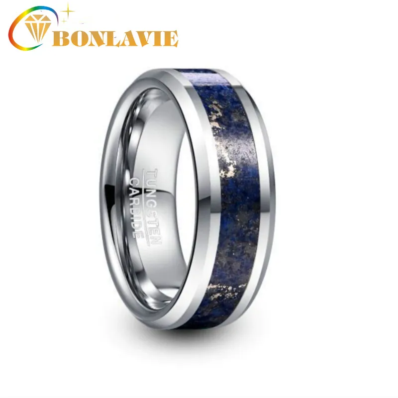 BONLAVIE 8mm Tungsten Carbide Ring Wedding Engagement SteelInlaid Lapis Lazuli Steel Men's | Украшения и аксессуары