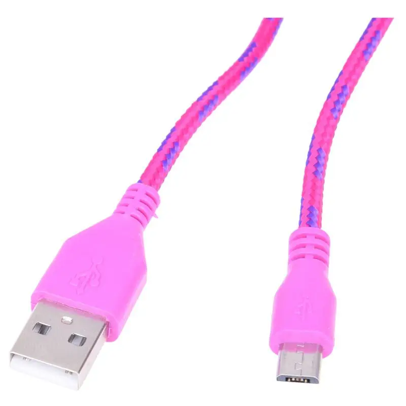 2 м Плетеный тканевый мини USB кабель для передачи данных и синхронизации зарядного устройства для сотового телефона розовый