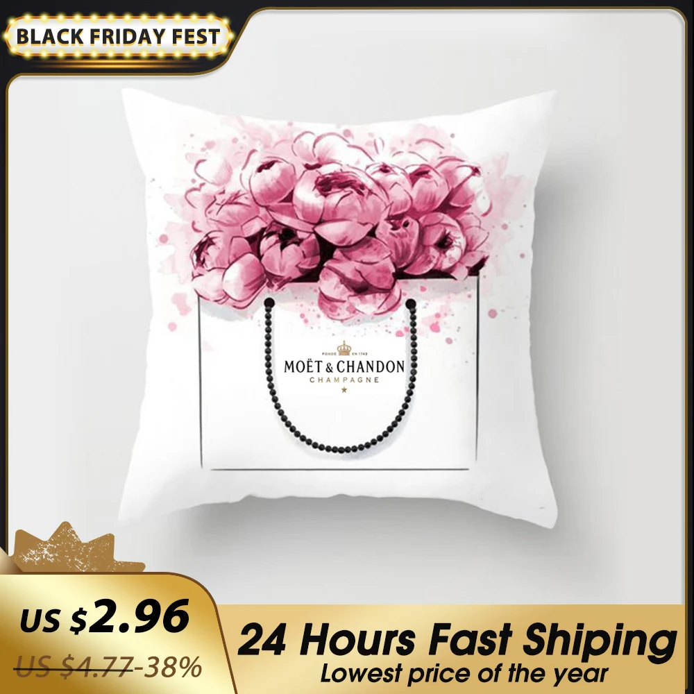 

Home Decoration 45*45CM Pillow Cover Hand Painted Flowers Perfume Camera Super Soft Chair Cushion Cover For Sofa Pillow Case