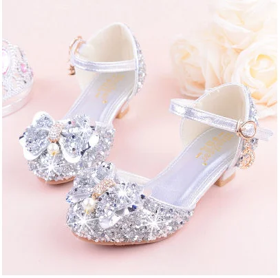 Summer New Children Princess Sandals Kids Girls Wedding Shoes High Heels Dress Shoes Party For Girls Leather Bowtie