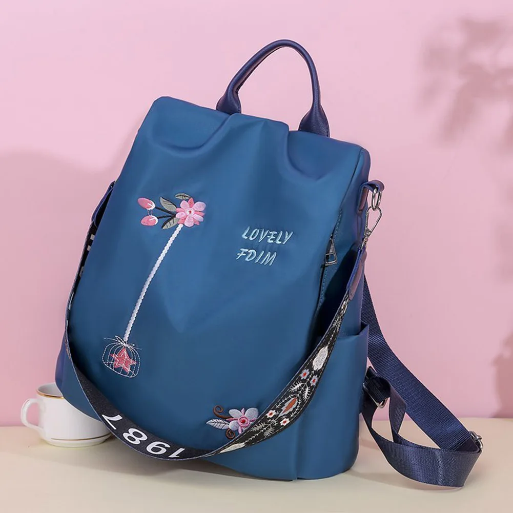 Women Backpack Casual Oxford Cloth Backpack Flower Embroidered Shoulder School Book Bags Women Daily Travel Anti-Theft Bagpack