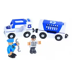 Полицейская Игрушечная машина с будильником, совместимая с деревянным Брио треком, игрушки для детей, электрический игрушечный поезд