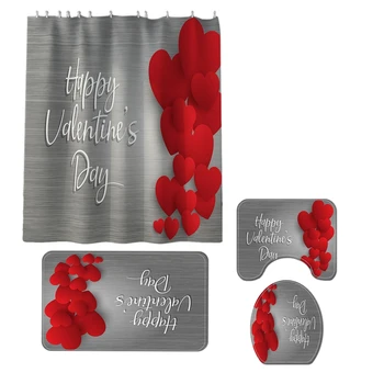 

4 Pcs Bathroom Shower Curtain Set Toilet Waterproof Cover Mat Home Decor