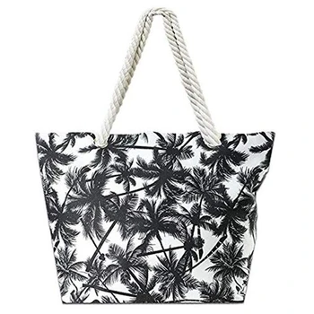 

Lady Beach Bag Single Shoulder Bag Tote Summer Handbag Big Code Top Zipper and Solid Cotton Handle