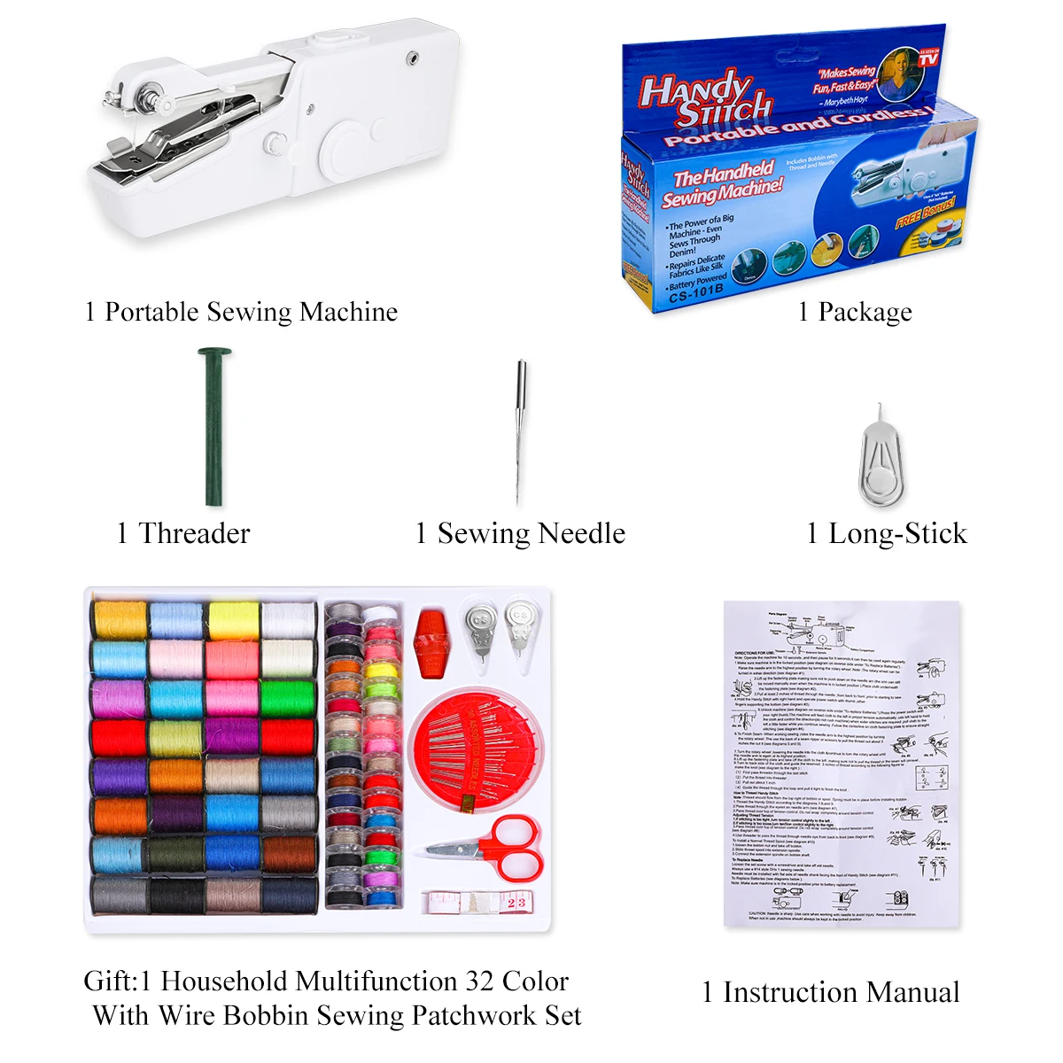 Portable Sewing Machine Mini Professional Cordless Sewing Handheld Electric Household Tool Fabric Clothing Home Travel Manual