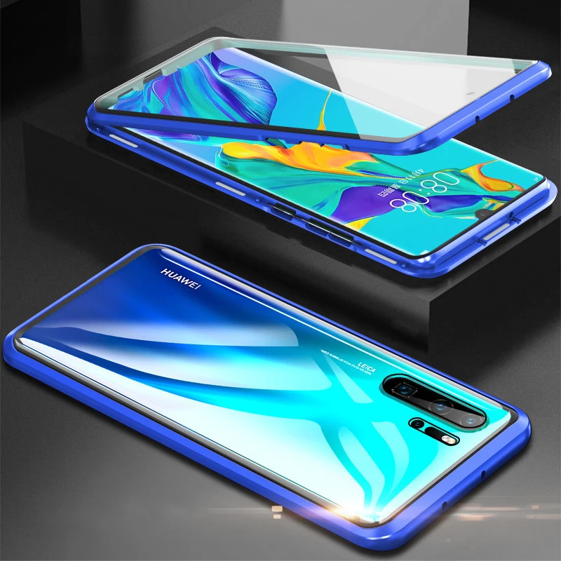 Магнитный металлический стеклянный чехол для huawei P30 P30L P30P двусторонний чехол из закаленного стекла